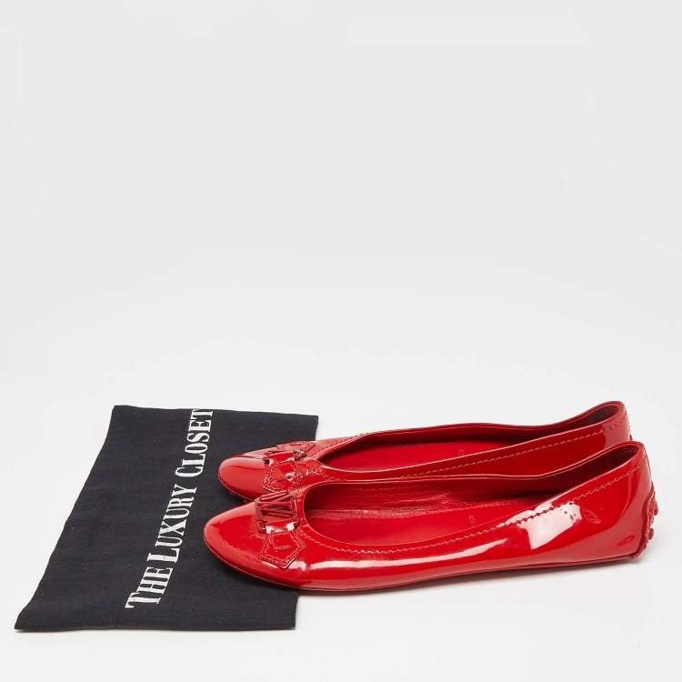 Pre Owned Louis Vuitton Red Patent Leather Oxford Ballet Flats Size 38