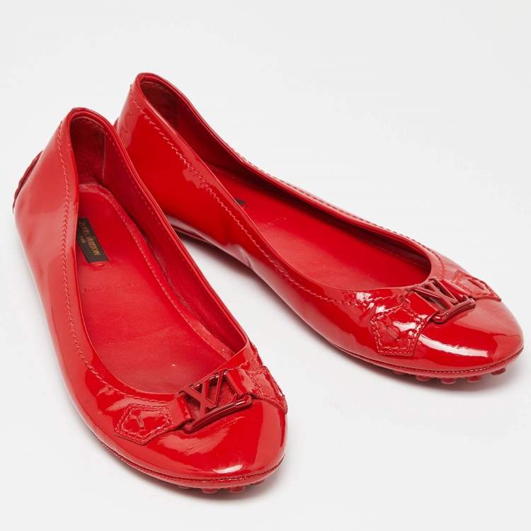 Pre Owned Louis Vuitton Red Patent Leather Oxford Ballet Flats Size 38