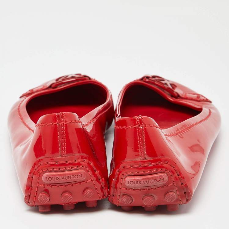 Pre Owned Louis Vuitton Red Patent Leather Oxford Ballet Flats Size 38