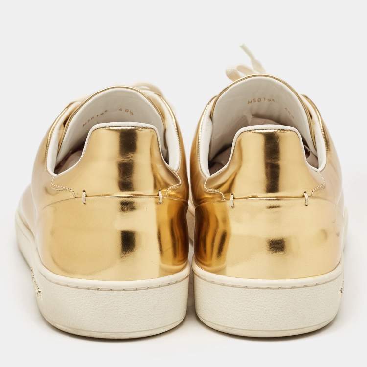 Pre Owned Louis Vuitton Gold Leather Frontrow  Low Top Sneakers Size 40.5