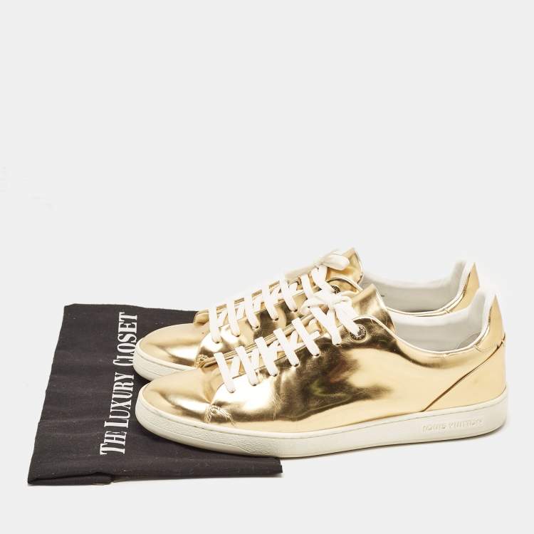 Pre Owned Louis Vuitton Gold Leather Frontrow  Low Top Sneakers Size 40.5