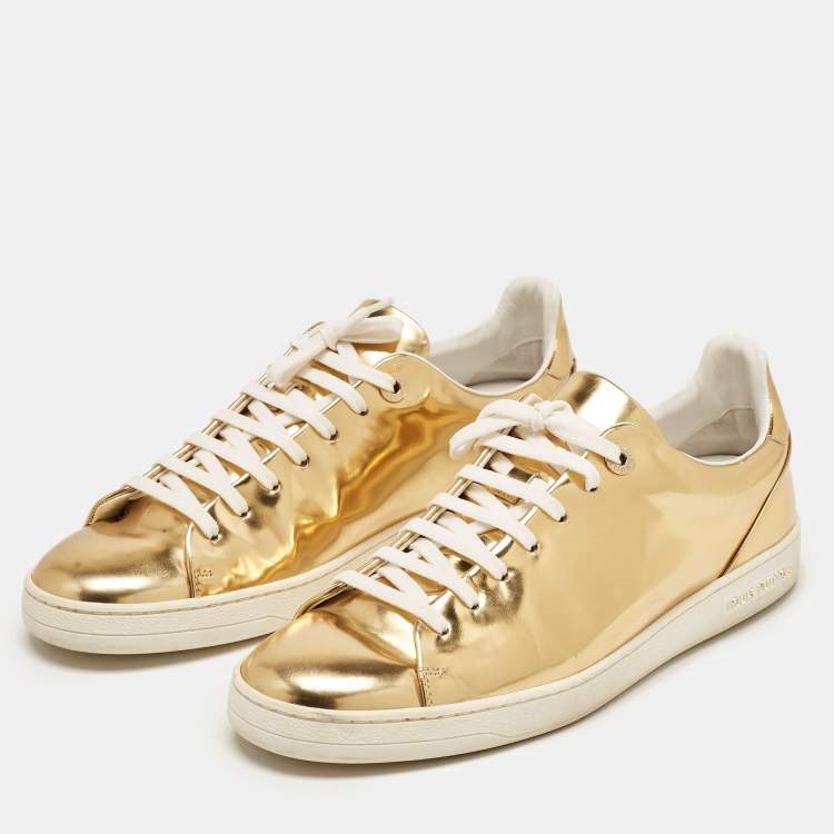 Pre Owned Louis Vuitton Gold Leather Frontrow  Low Top Sneakers Size 40.5