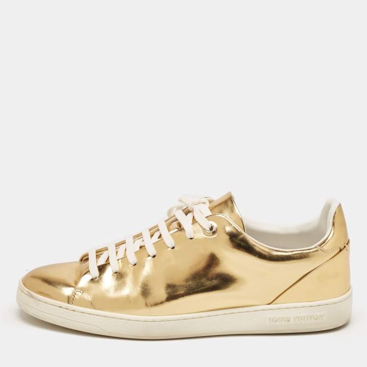 Pre Owned Louis Vuitton Gold Leather Frontrow  Low Top Sneakers Size 40.5