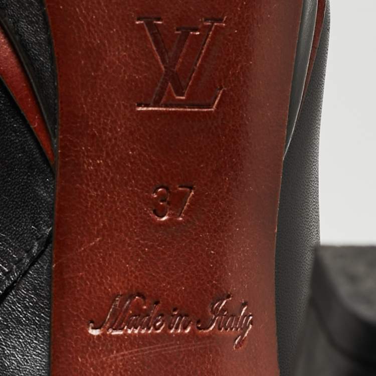 Pre Owned Louis Vuitton Black Leather Platform Ankle Booties Size 37