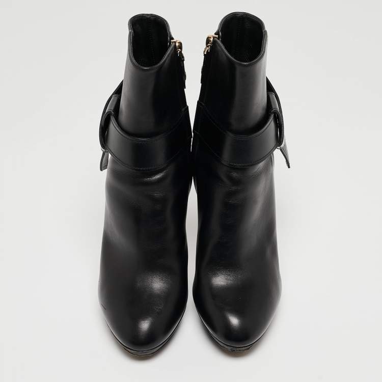 Pre Owned Louis Vuitton Black Leather Platform Ankle Booties Size 37