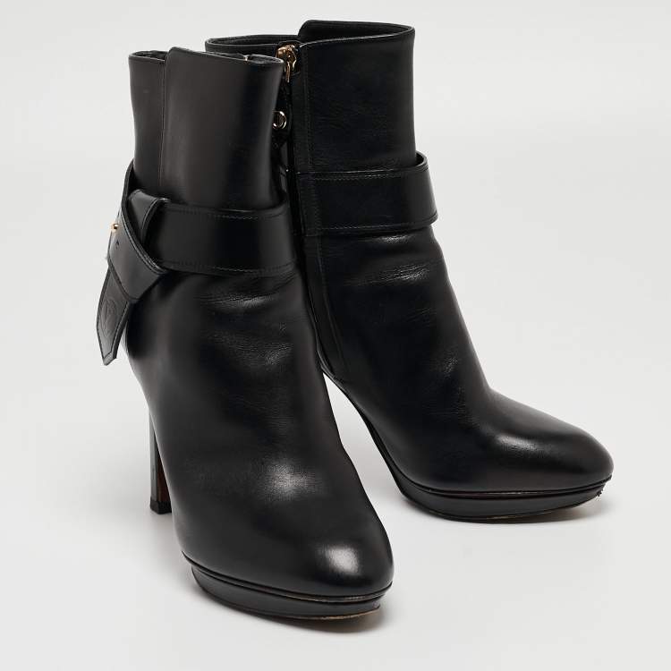 Pre Owned Louis Vuitton Black Leather Platform Ankle Booties Size 37