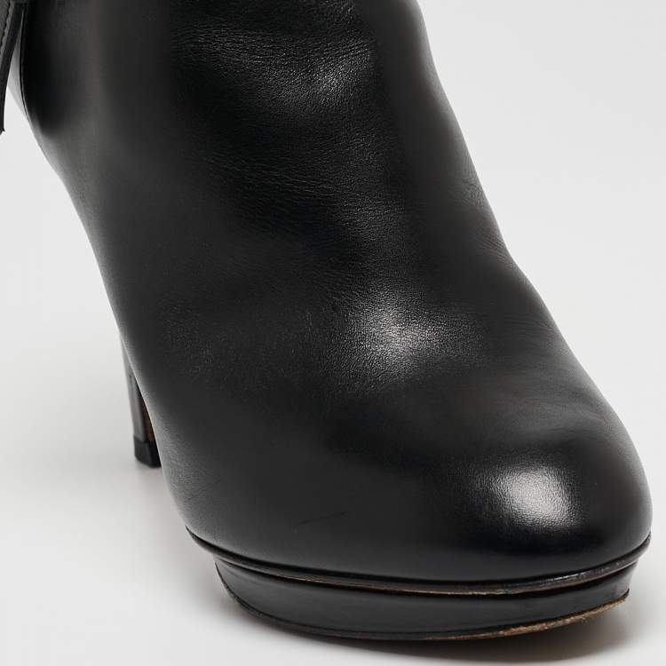 Pre Owned Louis Vuitton Black Leather Platform Ankle Booties Size 37