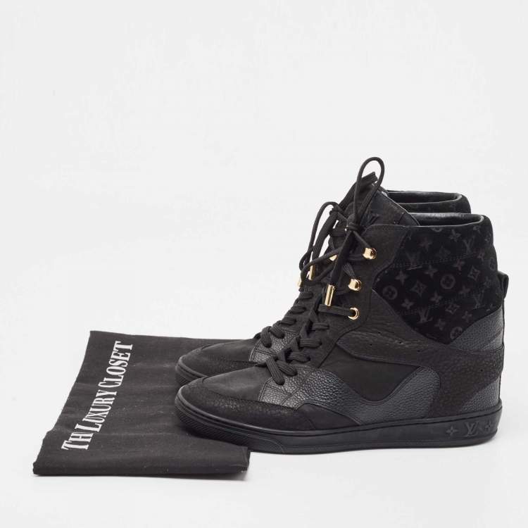 Pre Owned Louis Vuitton Black Monogram Empreinte Leather And Suede High Top Sneakers Size 37