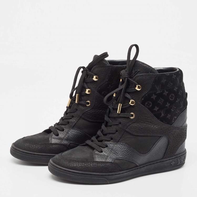 Pre Owned Louis Vuitton Black Monogram Empreinte Leather And Suede High Top Sneakers Size 37