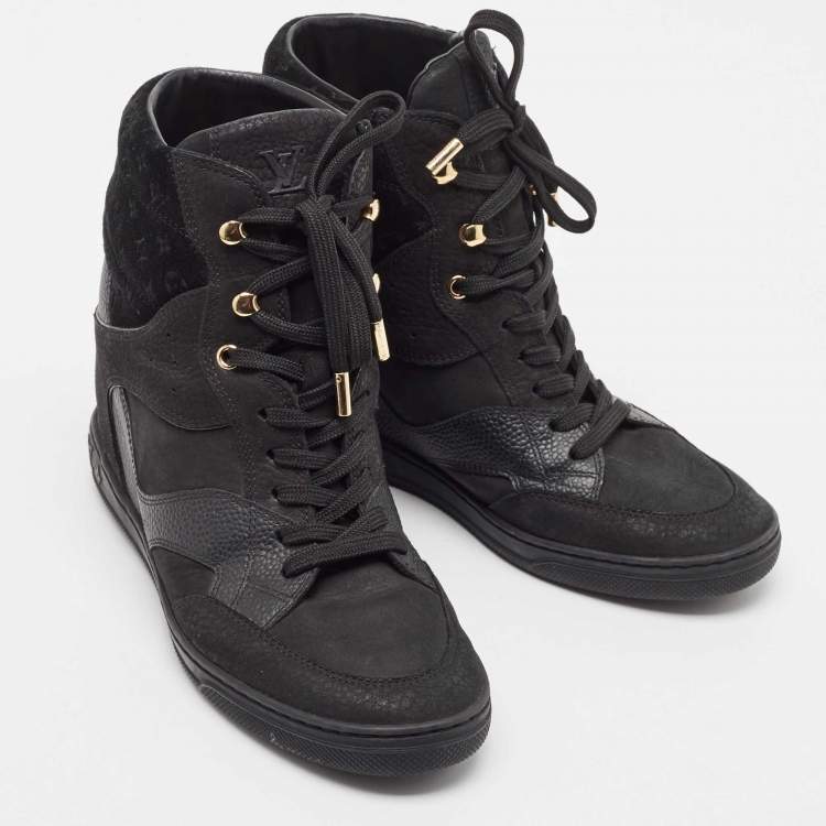 Pre Owned Louis Vuitton Black Monogram Empreinte Leather And Suede High Top Sneakers Size 37