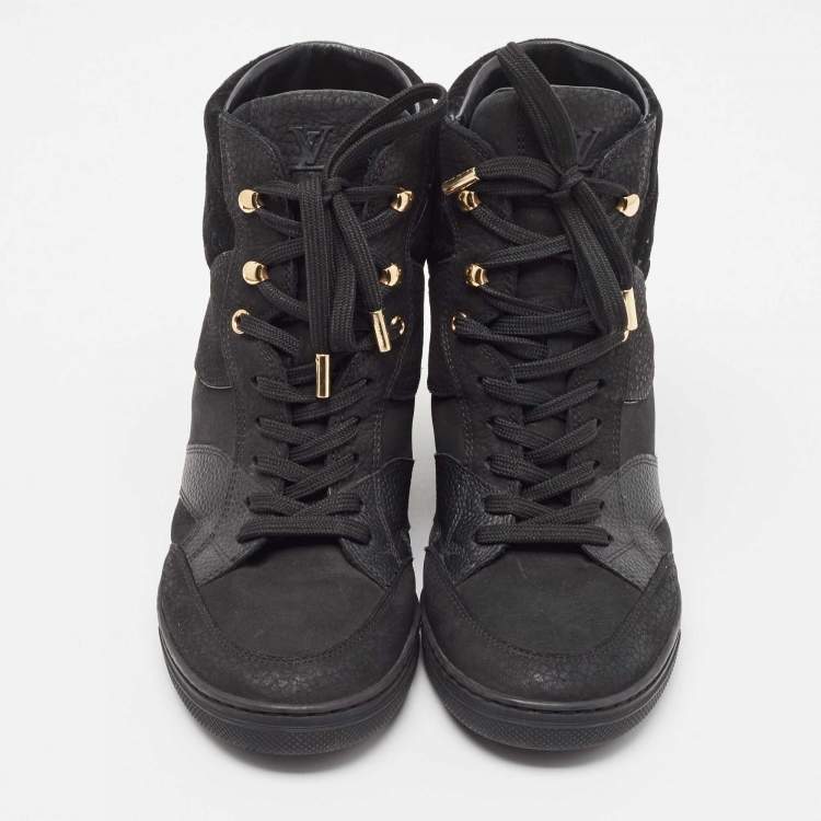Pre Owned Louis Vuitton Black Monogram Empreinte Leather And Suede High Top Sneakers Size 37
