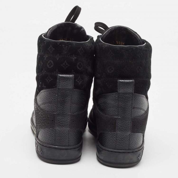 Pre Owned Louis Vuitton Black Monogram Empreinte Leather And Suede High Top Sneakers Size 37