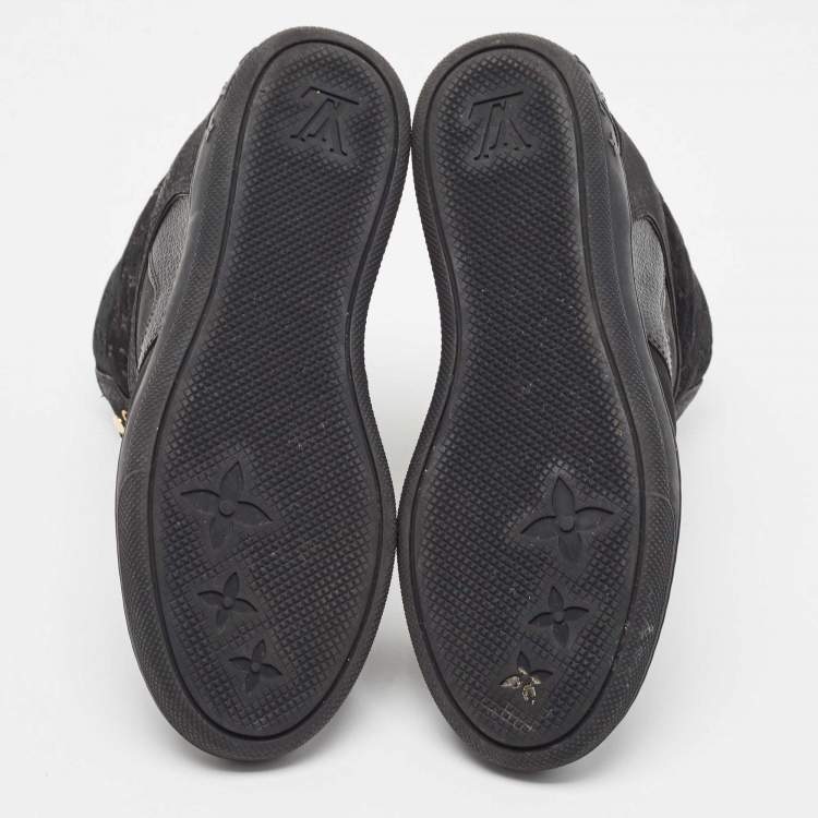 Pre Owned Louis Vuitton Black Monogram Empreinte Leather And Suede High Top Sneakers Size 37