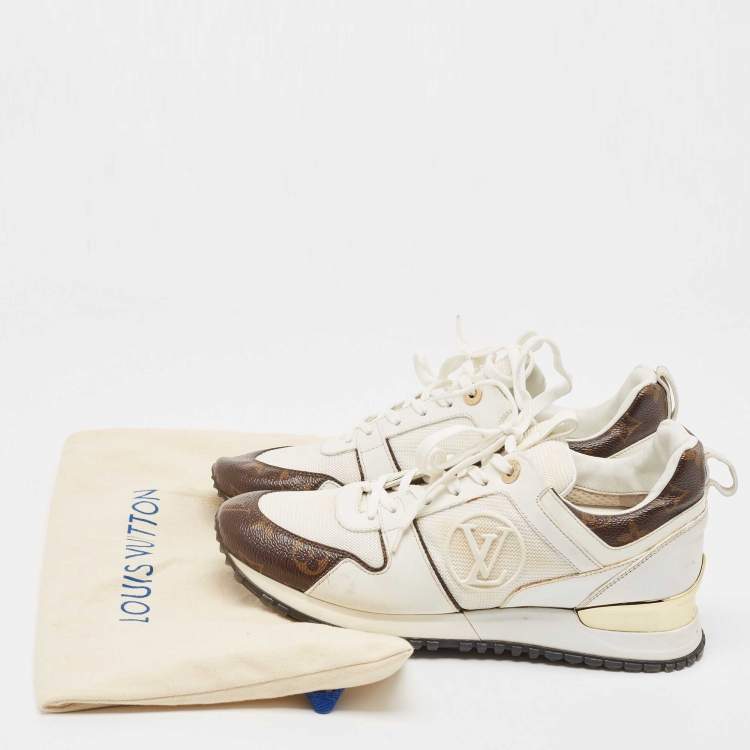 Pre Owned Louis Vuitton White Leather and Monogram Canvas Run Away Sneakers Size 38