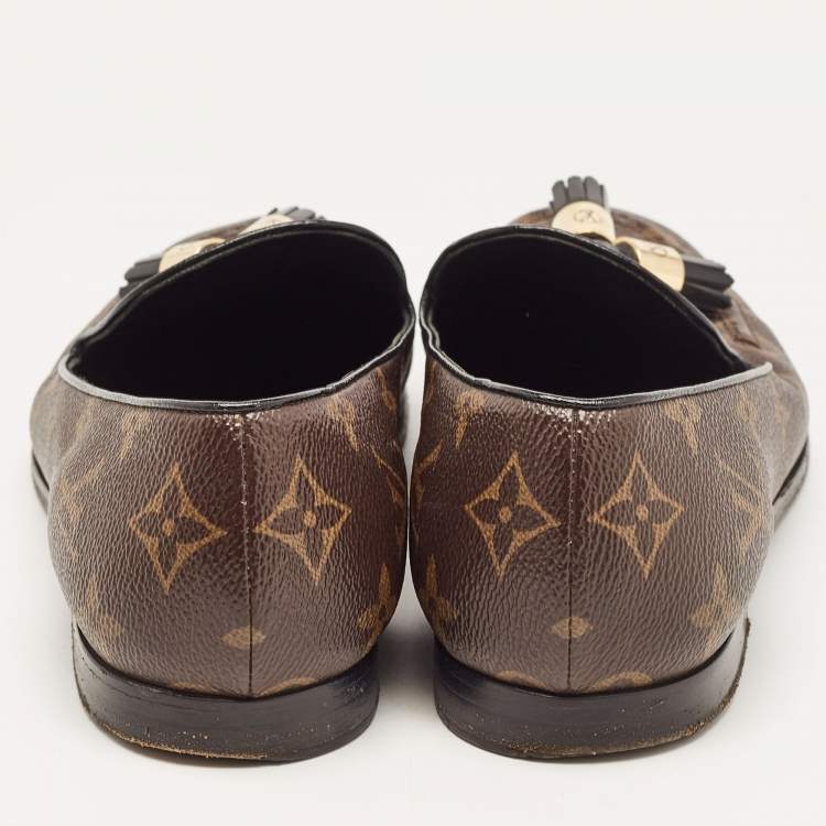 Pre Owned Louis Vuitton Brown Monogram Canvas Society Loafers Size 38.5
