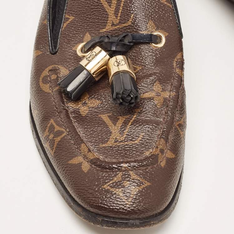 Pre Owned Louis Vuitton Brown Monogram Canvas Society Loafers Size 38.5