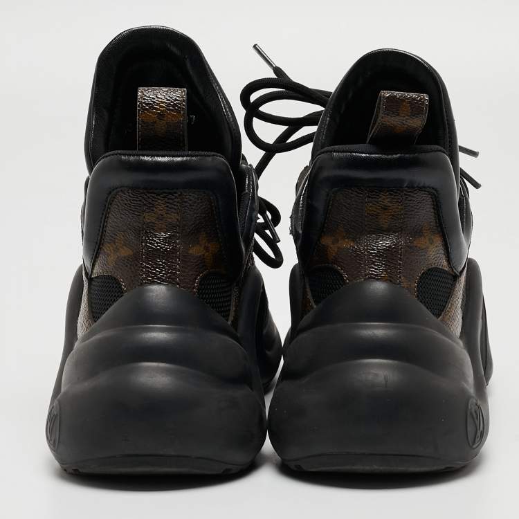 Pre Owned Louis Vuitton Black/Brown Leather and Monogram Canvas Archlight Sneakers Size 37