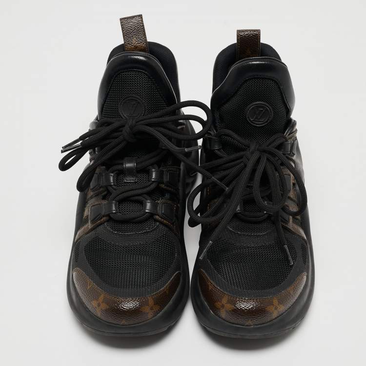 Pre Owned Louis Vuitton Black/Brown Leather and Monogram Canvas Archlight Sneakers Size 37