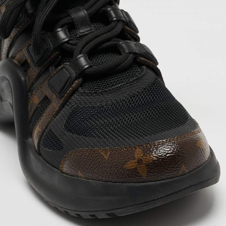 Pre Owned Louis Vuitton Black/Brown Leather and Monogram Canvas Archlight Sneakers Size 37