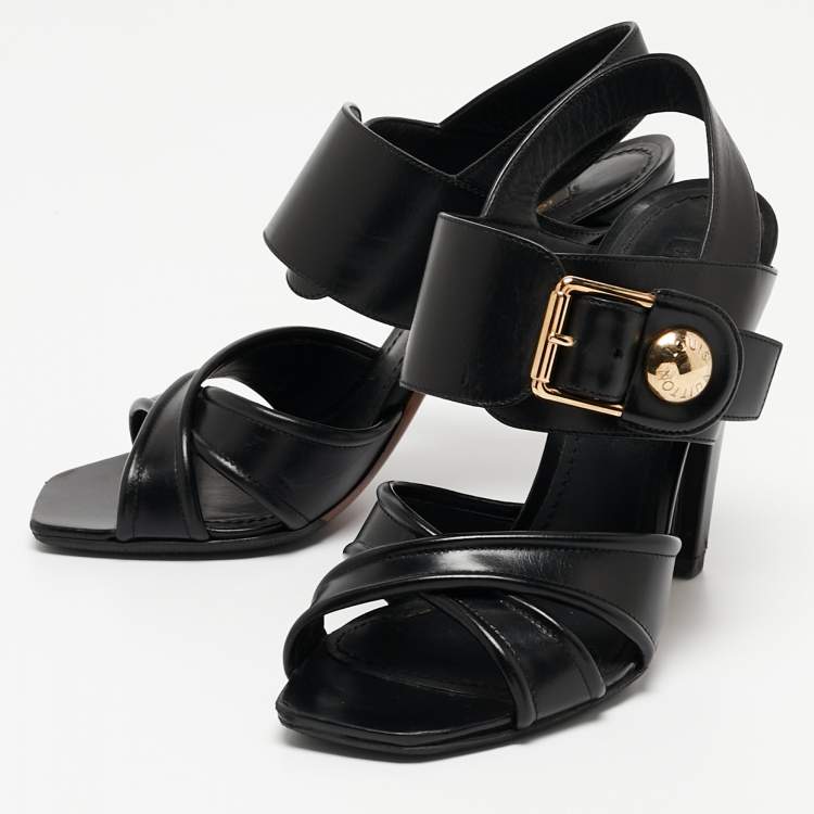 Pre Owned Louis Vuitton Black Leather Ankle Strap Sandals Size 36