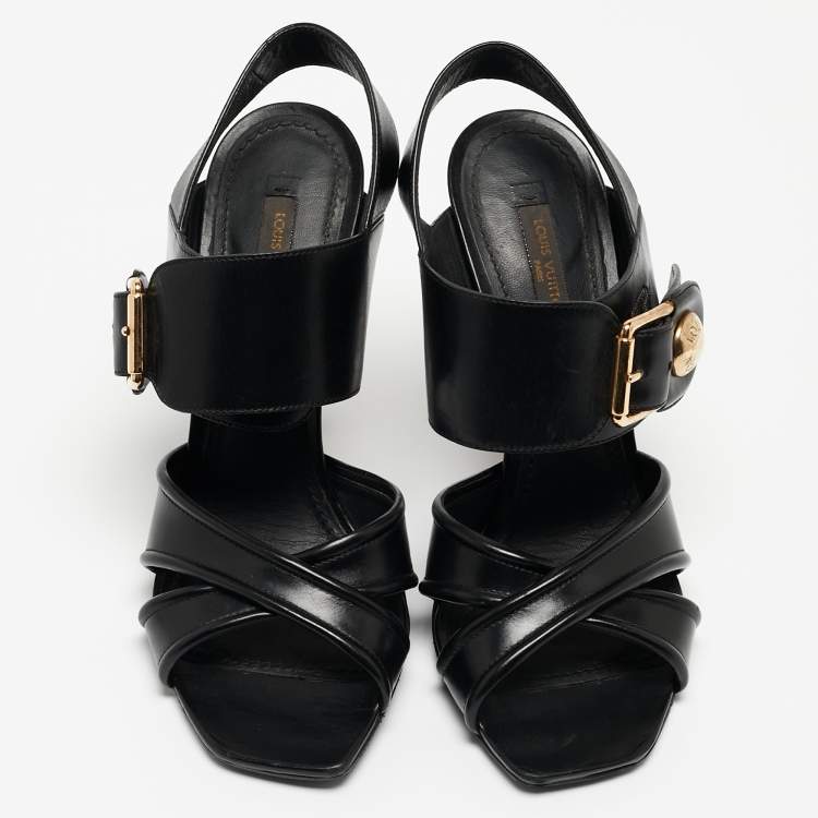 Pre Owned Louis Vuitton Black Leather Ankle Strap Sandals Size 36