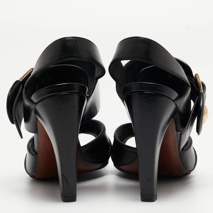 Pre Owned Louis Vuitton Black Leather Ankle Strap Sandals Size 36