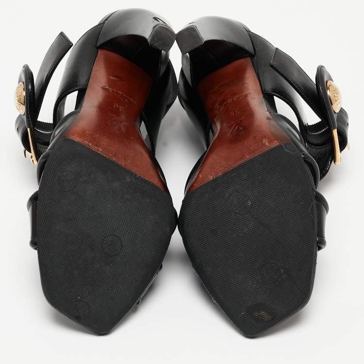 Pre Owned Louis Vuitton Black Leather Ankle Strap Sandals Size 36