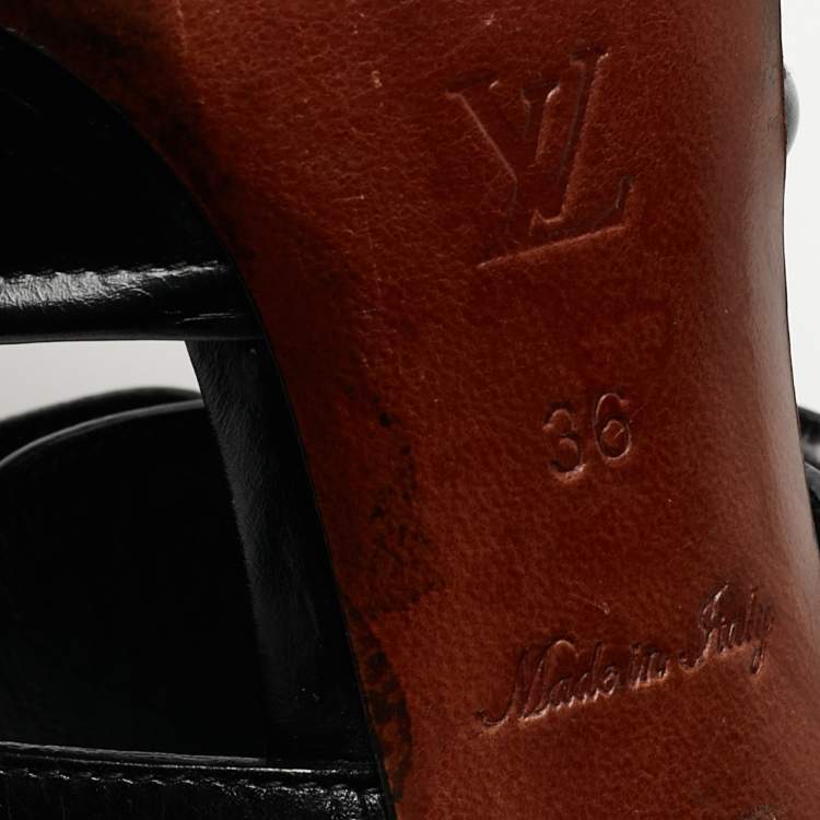 Pre Owned Louis Vuitton Black Leather Ankle Strap Sandals Size 36