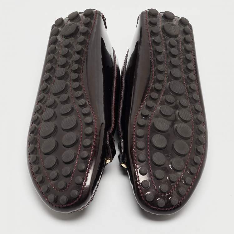 Pre Owned Louis Vuitton Burgundy Patent Leather Dauphine Loafers Size 36