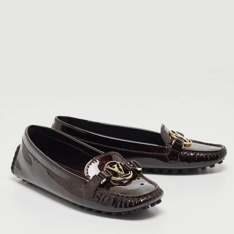 Pre Owned Louis Vuitton Burgundy Patent Leather Dauphine Loafers Size 36