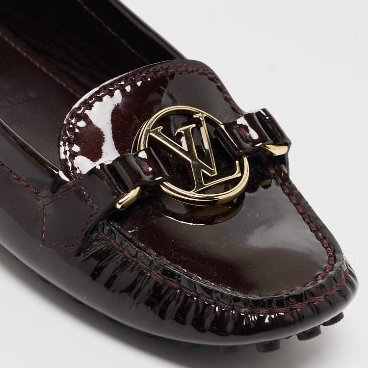 Pre Owned Louis Vuitton Burgundy Patent Leather Dauphine Loafers Size 36