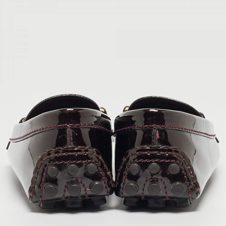 Pre Owned Louis Vuitton Burgundy Patent Leather Dauphine Loafers Size 36