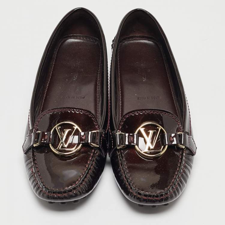 Pre Owned Louis Vuitton Burgundy Patent Leather Dauphine Loafers Size 36