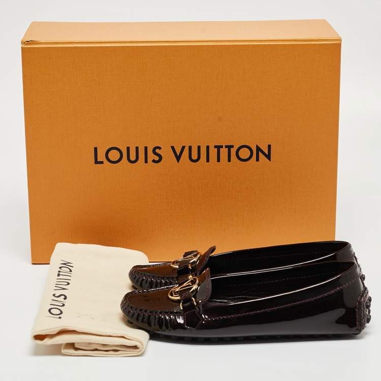 Pre Owned Louis Vuitton Burgundy Patent Leather Dauphine Loafers Size 36