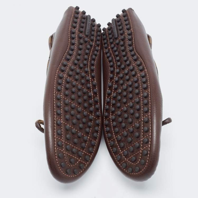 Pre Owned Louis Vuitton Brown Damier Ebene Canvas and Leather Arizona Bow Loafers Size 41