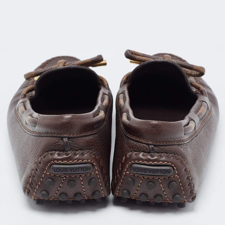 Pre Owned Louis Vuitton Brown Damier Ebene Canvas and Leather Arizona Bow Loafers Size 41