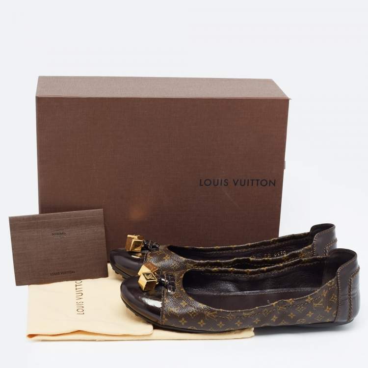 Pre Owned Louis Vuitton Brown Monogram Canvas and Patent Lovely Scrunch Ballet Flats Size 39.5