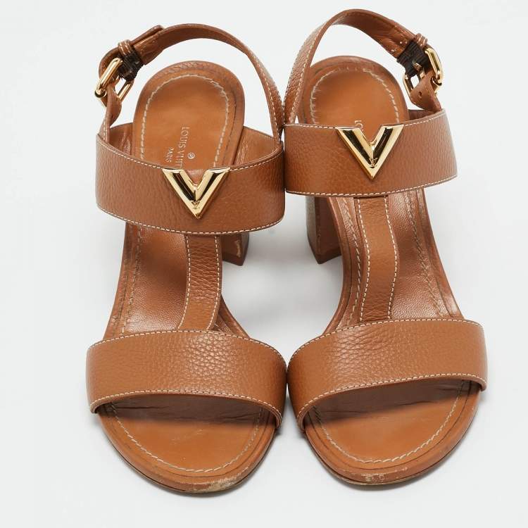 Pre Owned Louis Vuitton Brown Leather Bahiana Slingback Sandals Size 37