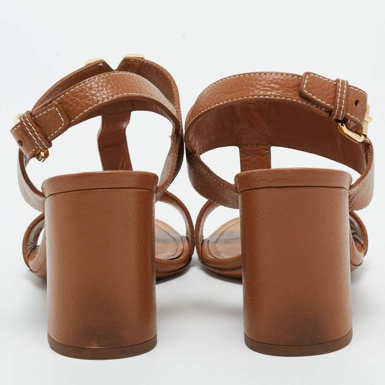 Pre Owned Louis Vuitton Brown Leather Bahiana Slingback Sandals Size 37