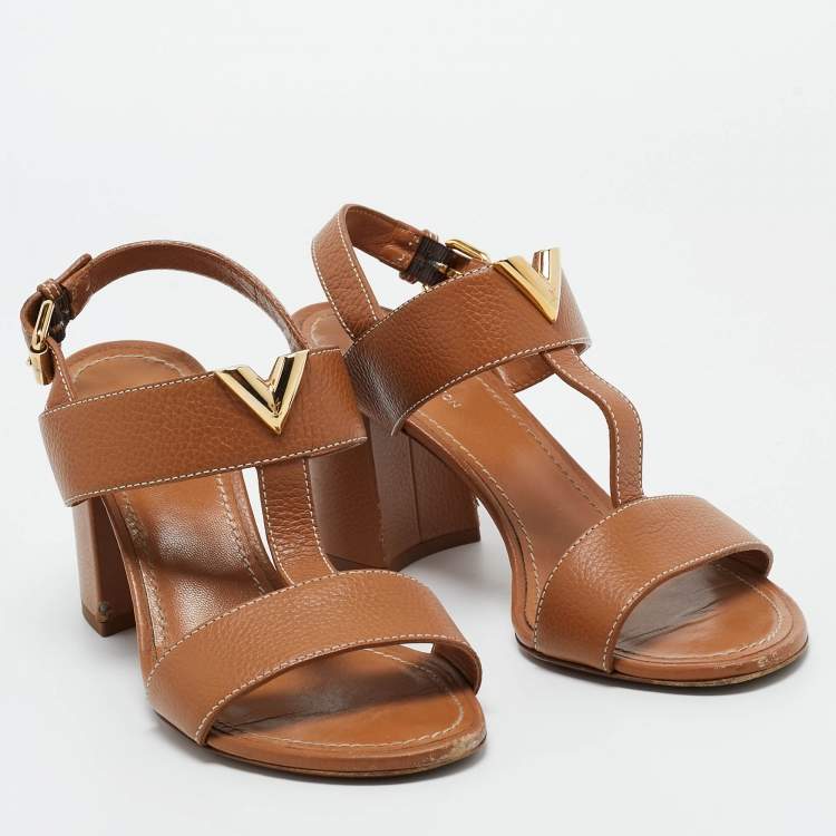 Pre Owned Louis Vuitton Brown Leather Bahiana Slingback Sandals Size 37