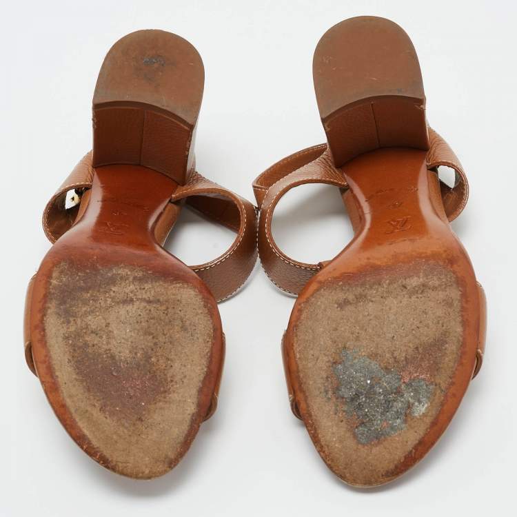 Pre Owned Louis Vuitton Brown Leather Bahiana Slingback Sandals Size 37