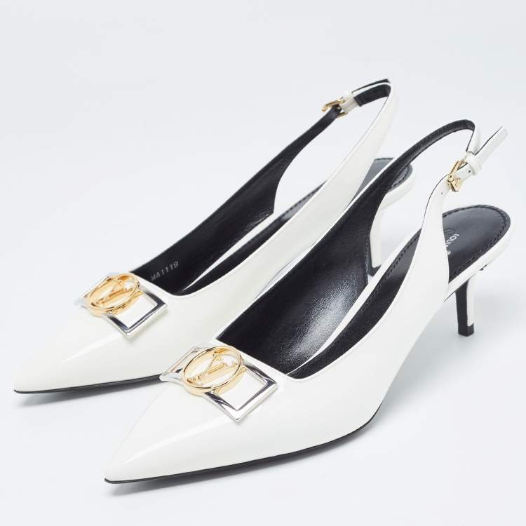 مملوكة مسبقًا Louis Vuitton White Patent Leather Insider Slingback Pump Size 39.5