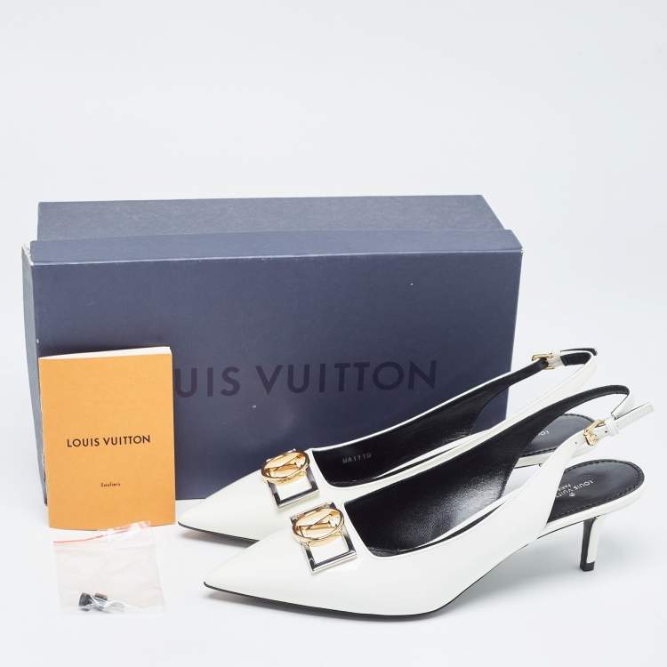 مملوكة مسبقًا Louis Vuitton White Patent Leather Insider Slingback Pump Size 39.5