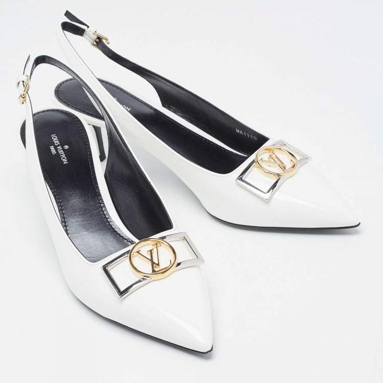 مملوكة مسبقًا Louis Vuitton White Patent Leather Insider Slingback Pump Size 39.5