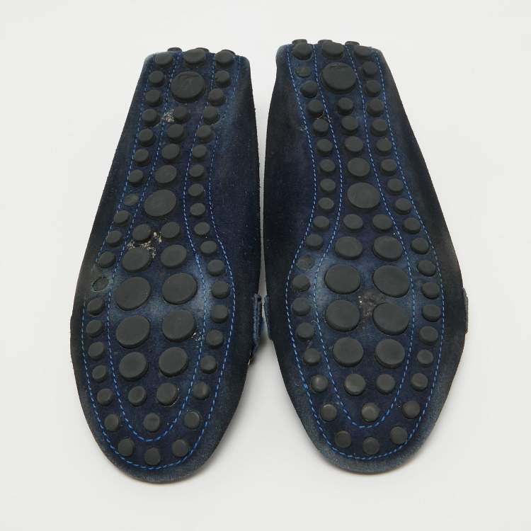 Pre Owned Louis Vuitton Navy Blue Suede Oxford Loafers Size 35.5