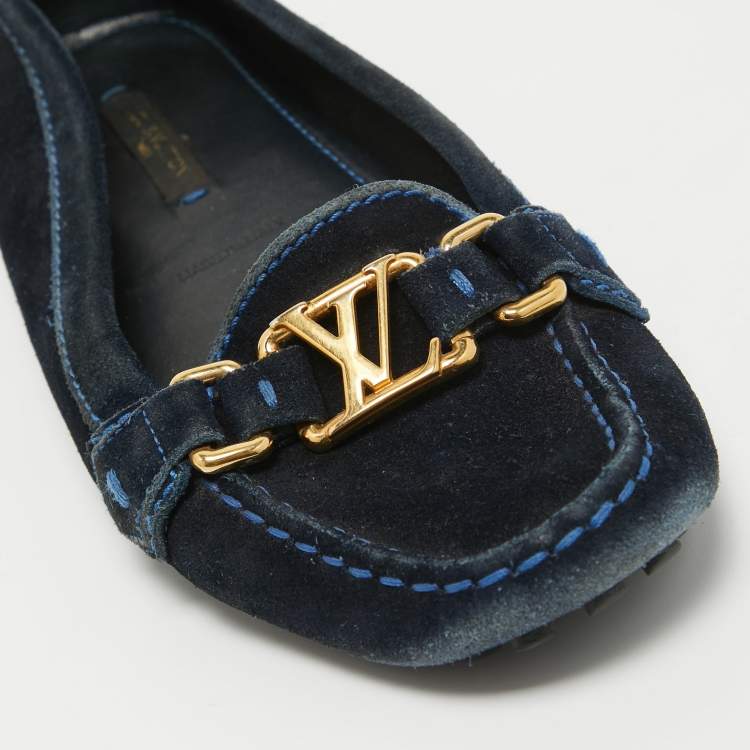 Pre Owned Louis Vuitton Navy Blue Suede Oxford Loafers Size 35.5
