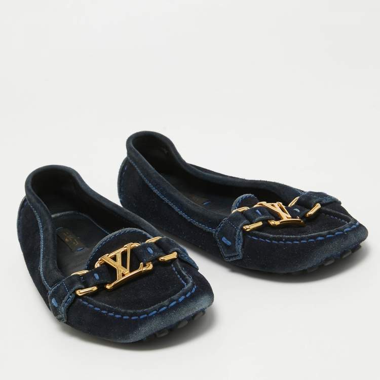 Pre Owned Louis Vuitton Navy Blue Suede Oxford Loafers Size 35.5