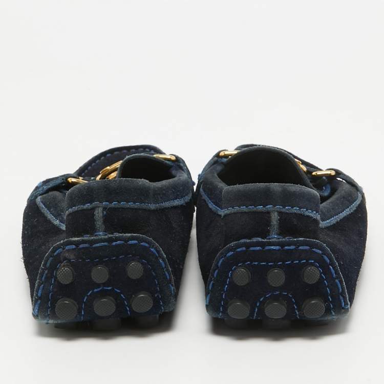 Pre Owned Louis Vuitton Navy Blue Suede Oxford Loafers Size 35.5