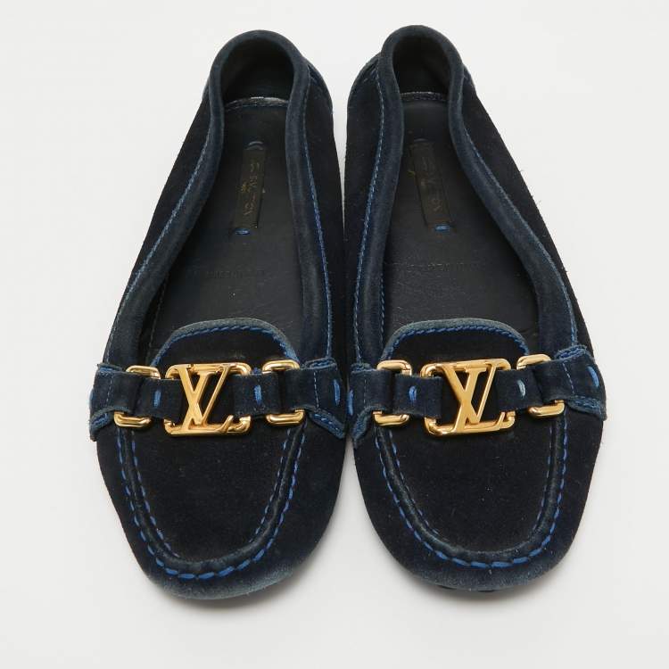 Pre Owned Louis Vuitton Navy Blue Suede Oxford Loafers Size 35.5