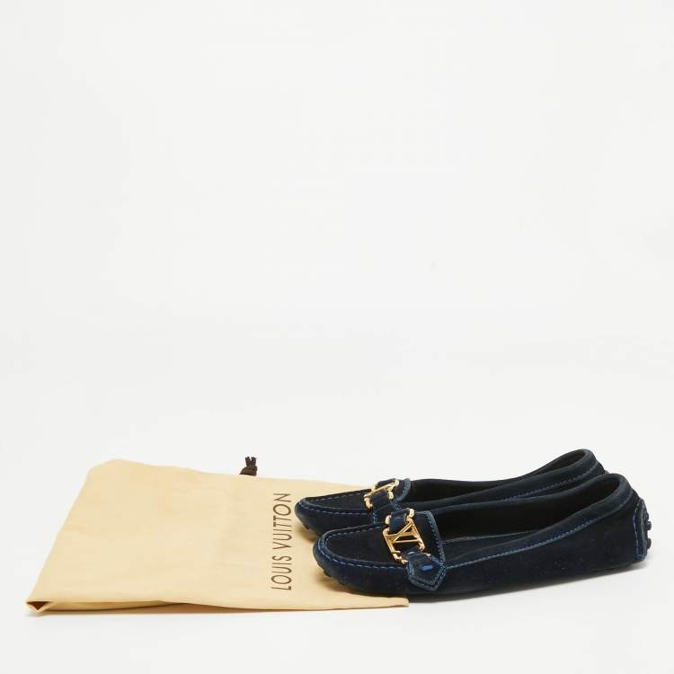 Pre Owned Louis Vuitton Navy Blue Suede Oxford Loafers Size 35.5